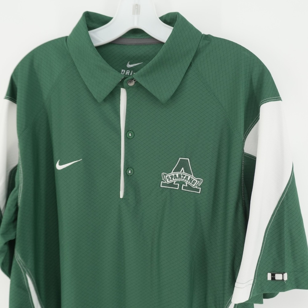 Nike Polo Shirt Mens Large Green Spartans Dri-FIT Diamond Grid Athletic